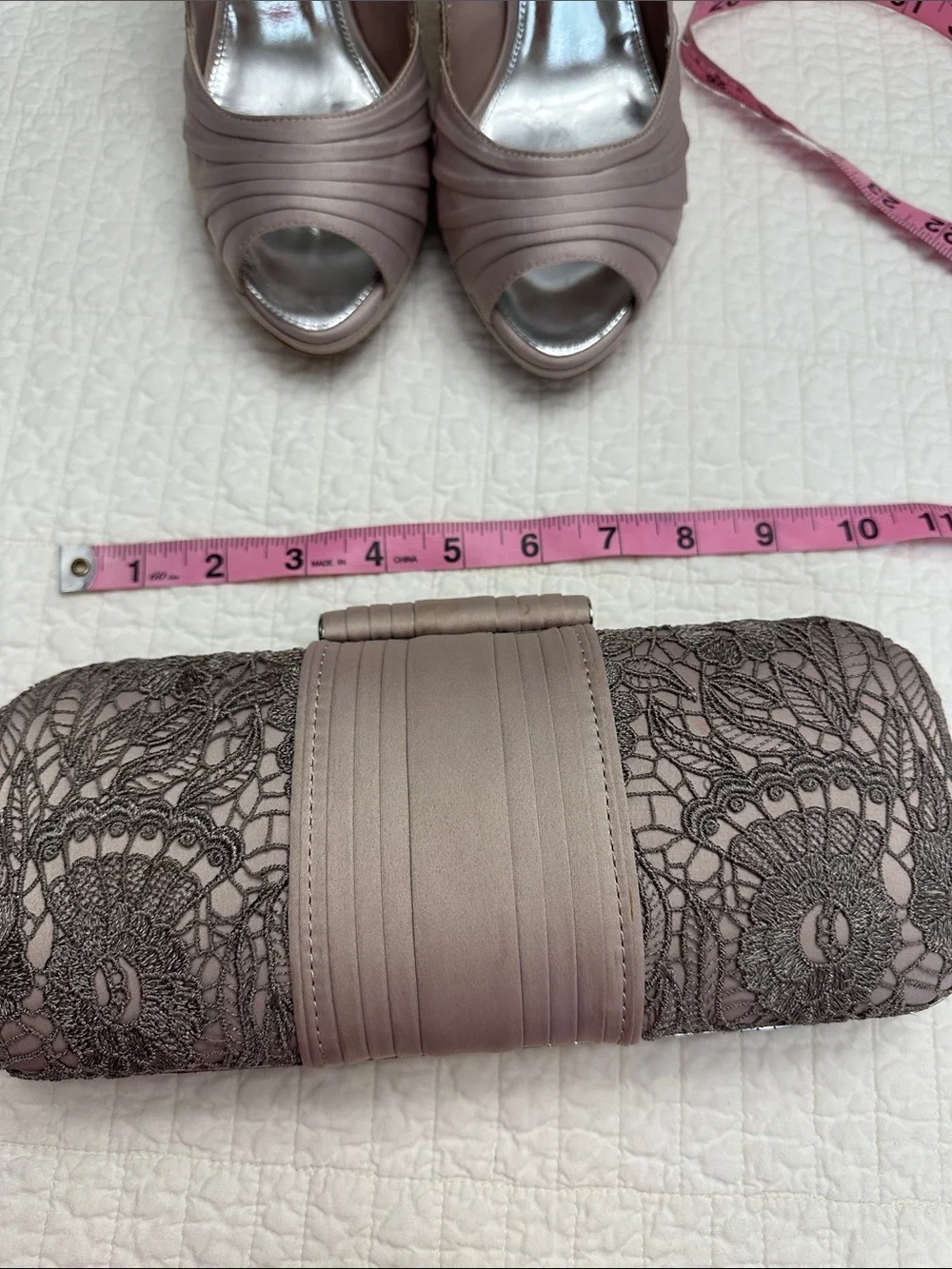 Karen Millen EU 39 US 8.5 Lace Heels & Matching Clutch Set Mauve Wedding Formal